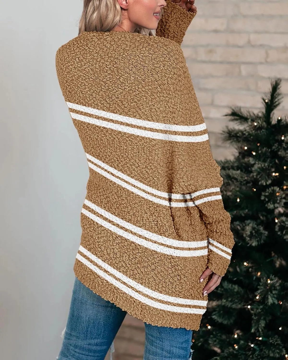 Saodimallsu Women's Chunky Popcorn Cardigan Oversized Open Front Boyfriend Batwing Long Sleeve Fuzzy Knit Sweaters