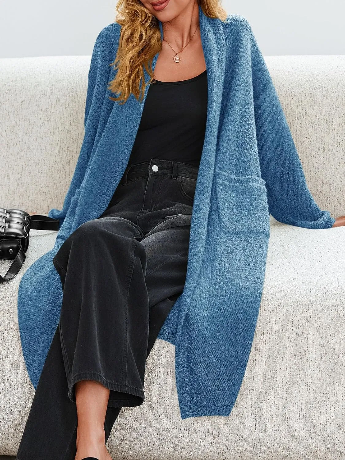Saodimallsu Womens Open Front Long Cardigan Sweaters Oversized Chunky Fuzzy Lapel Fall 2024 Trendy Duster Sweater Coats