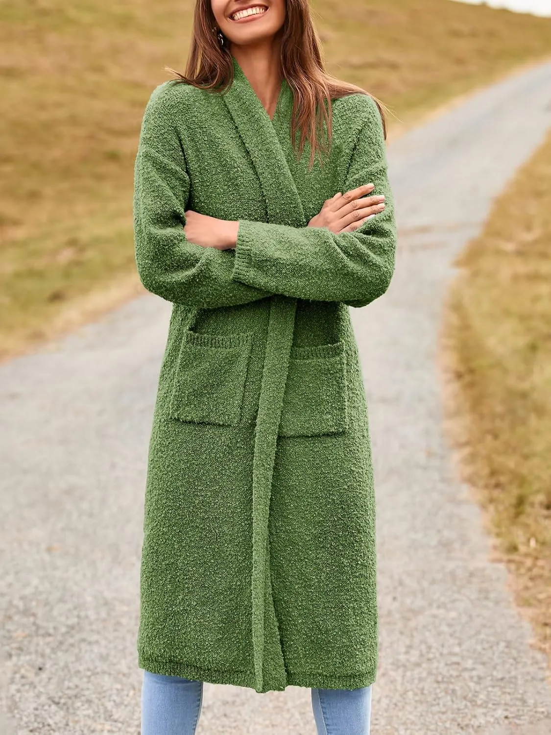 Saodimallsu Womens Open Front Long Cardigan Sweaters Oversized Chunky Fuzzy Lapel Fall 2024 Trendy Duster Sweater Coats