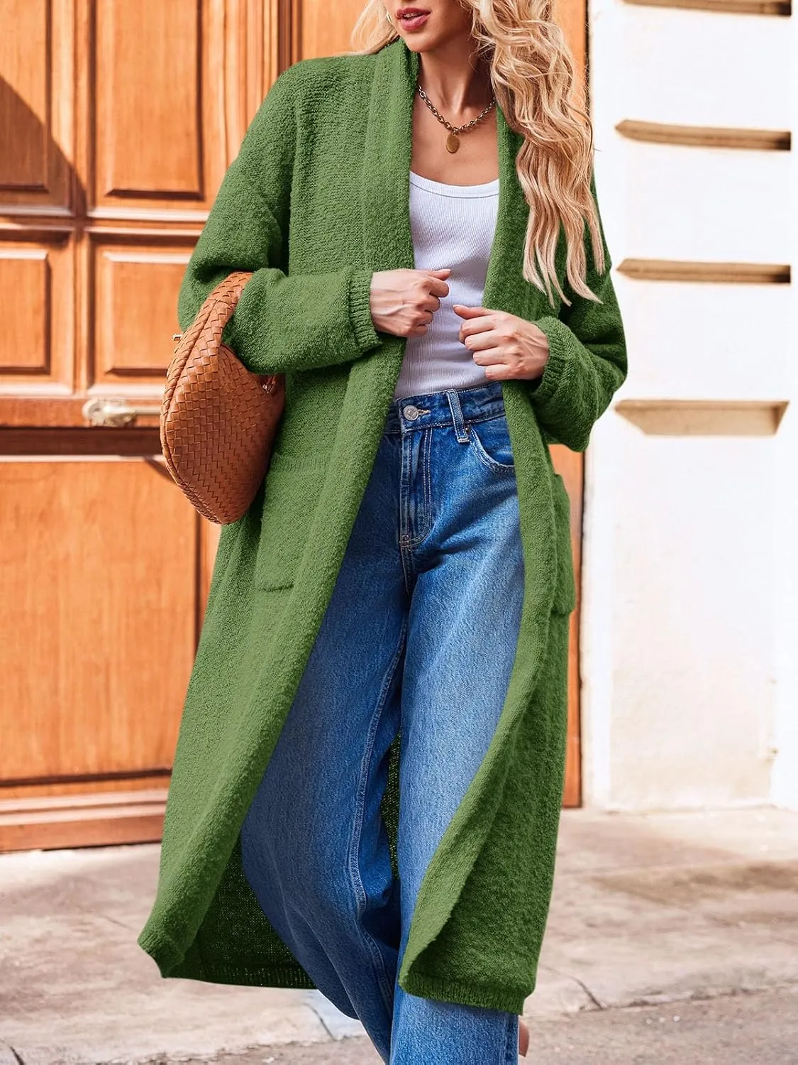 Saodimallsu Womens Open Front Long Cardigan Sweaters Oversized Chunky Fuzzy Lapel Fall 2024 Trendy Duster Sweater Coats