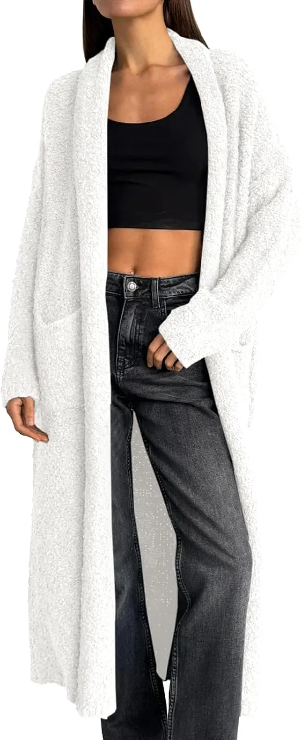 Saodimallsu Womens Open Front Long Cardigan Sweaters Oversized Chunky Fuzzy Lapel Fall 2024 Trendy Duster Sweater Coats