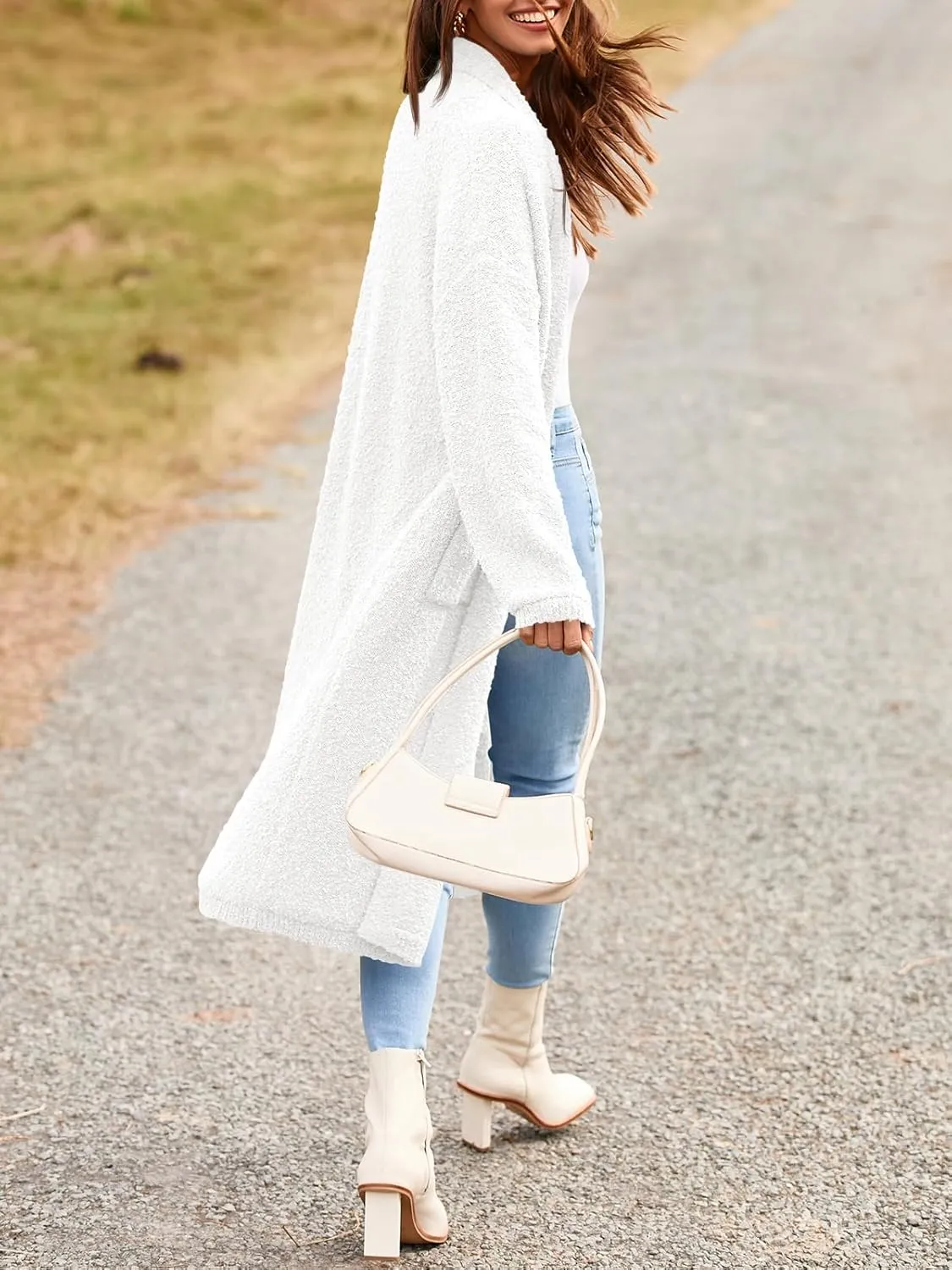 Saodimallsu Womens Open Front Long Cardigan Sweaters Oversized Chunky Fuzzy Lapel Fall 2024 Trendy Duster Sweater Coats