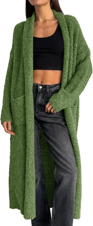 Saodimallsu Womens Open Front Long Cardigan Sweaters Oversized Chunky Fuzzy Lapel Fall 2024 Trendy Duster Sweater Coats