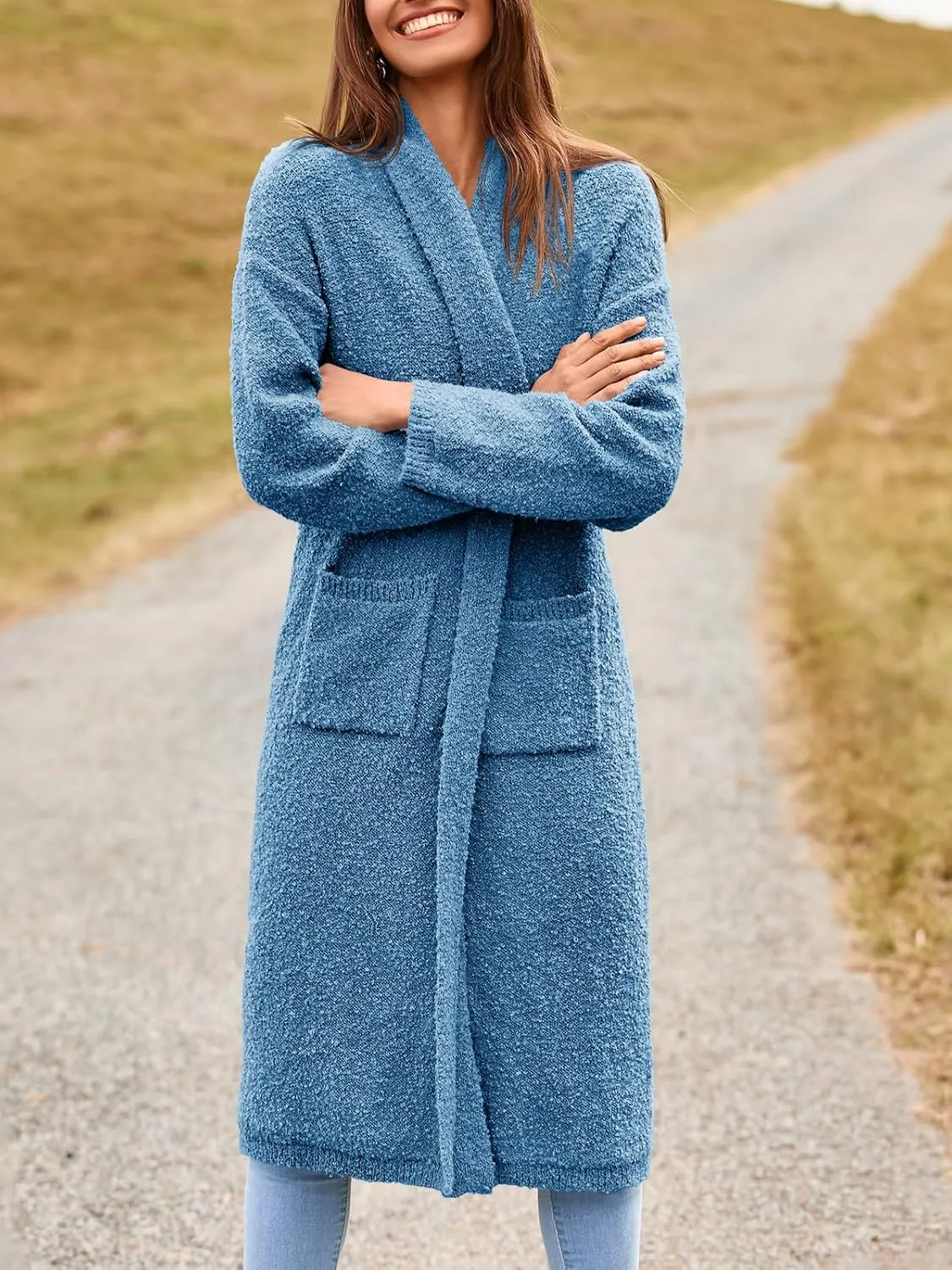 Saodimallsu Womens Open Front Long Cardigan Sweaters Oversized Chunky Fuzzy Lapel Fall 2024 Trendy Duster Sweater Coats