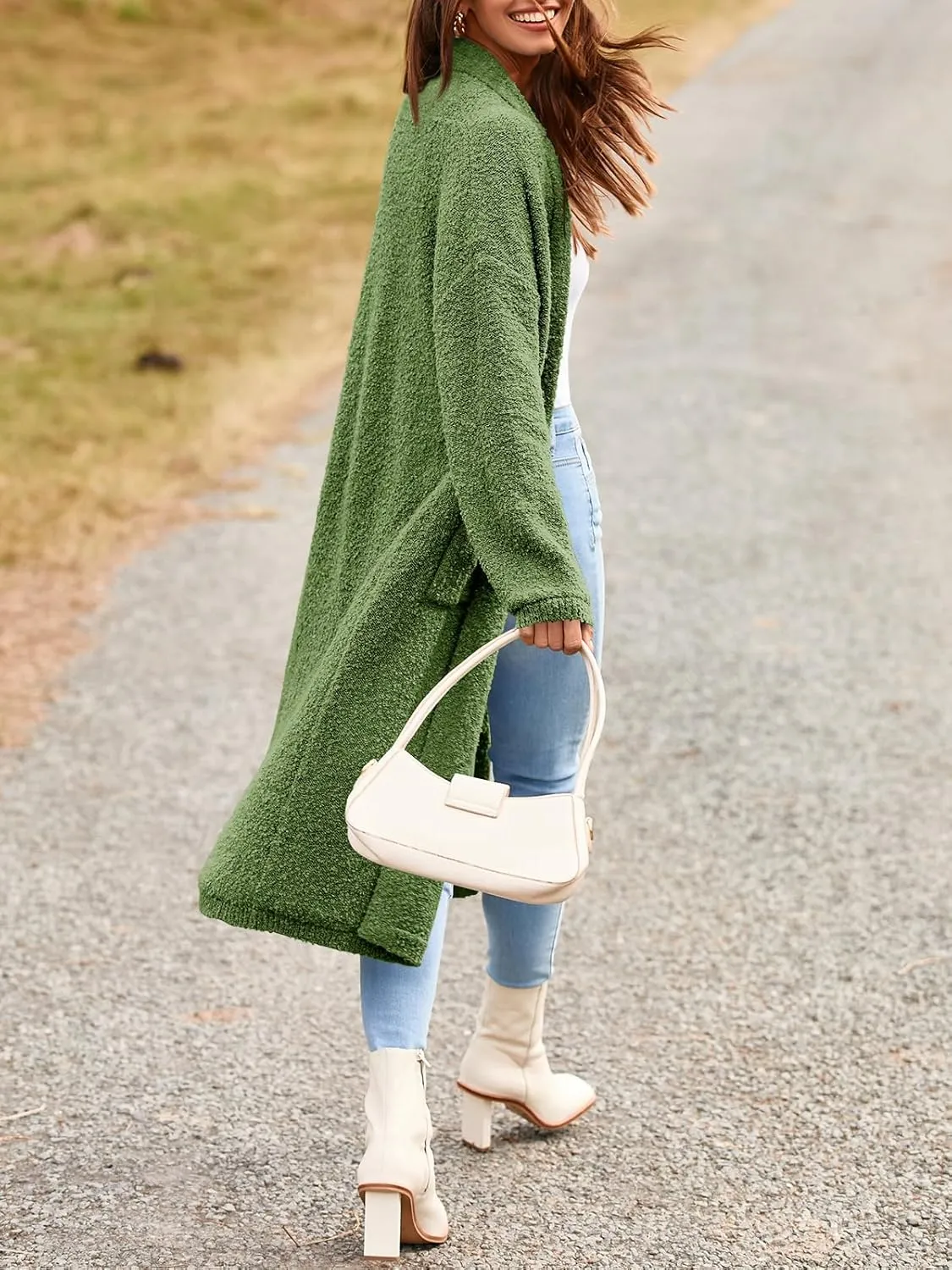 Saodimallsu Womens Open Front Long Cardigan Sweaters Oversized Chunky Fuzzy Lapel Fall 2024 Trendy Duster Sweater Coats