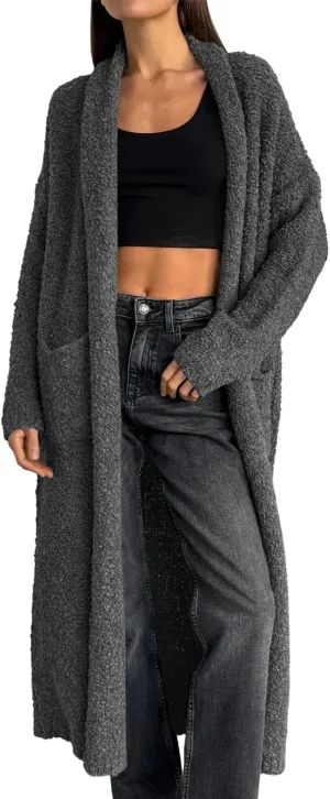 Saodimallsu Womens Open Front Long Cardigan Sweaters Oversized Chunky Fuzzy Lapel Fall 2024 Trendy Duster Sweater Coats