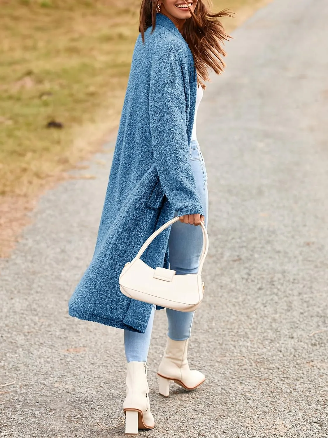 Saodimallsu Womens Open Front Long Cardigan Sweaters Oversized Chunky Fuzzy Lapel Fall 2024 Trendy Duster Sweater Coats