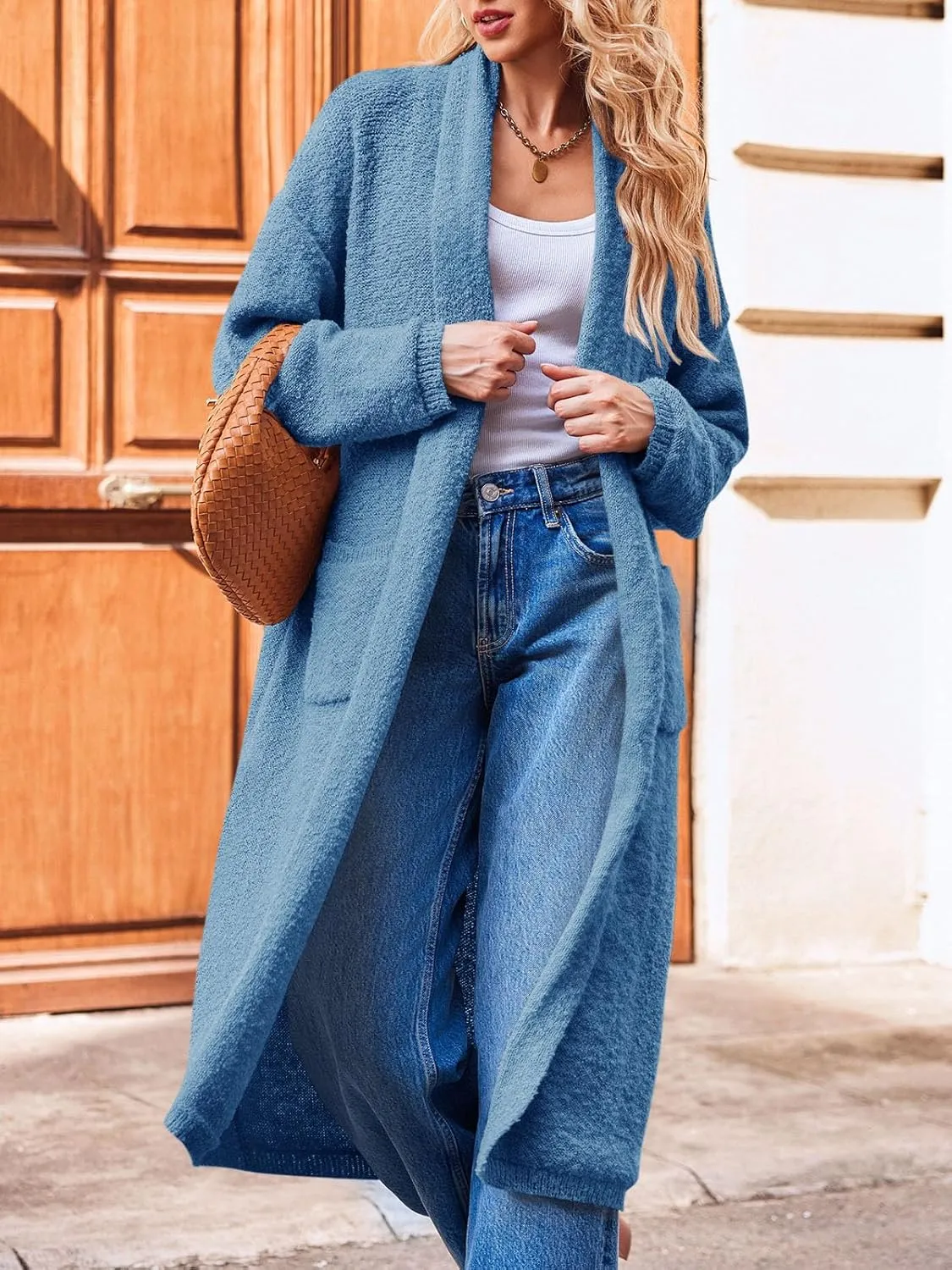 Saodimallsu Womens Open Front Long Cardigan Sweaters Oversized Chunky Fuzzy Lapel Fall 2024 Trendy Duster Sweater Coats