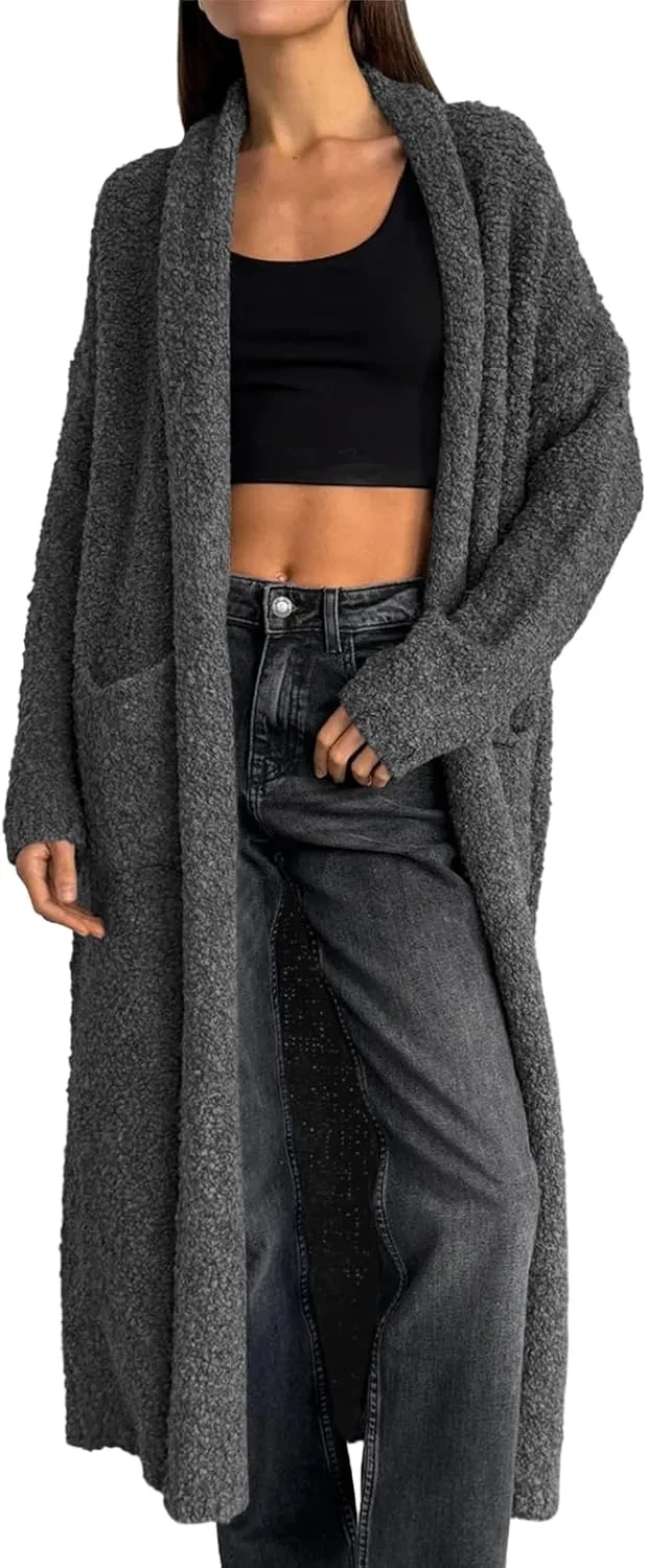 Saodimallsu Womens Open Front Long Cardigan Sweaters Oversized Chunky Fuzzy Lapel Fall 2024 Trendy Duster Sweater Coats