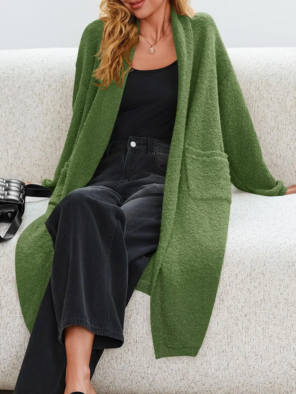 Saodimallsu Womens Open Front Long Cardigan Sweaters Oversized Chunky Fuzzy Lapel Fall 2024 Trendy Duster Sweater Coats