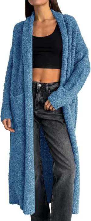 Saodimallsu Womens Open Front Long Cardigan Sweaters Oversized Chunky Fuzzy Lapel Fall 2024 Trendy Duster Sweater Coats