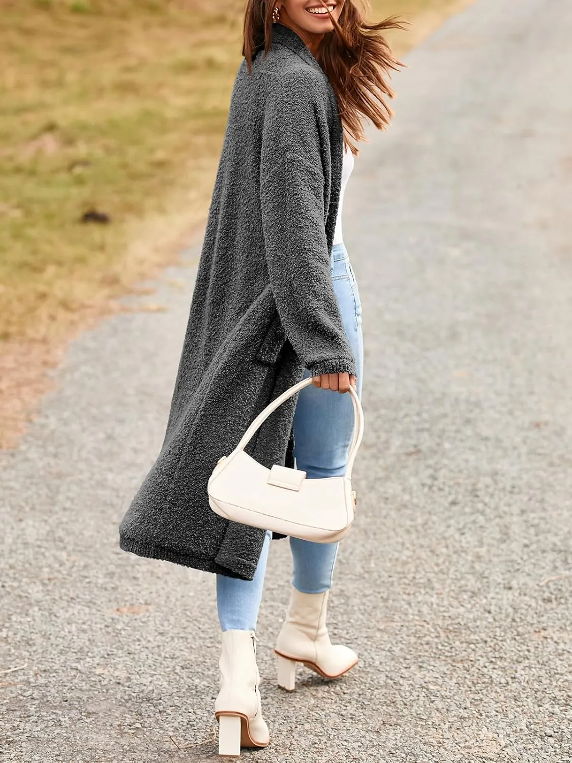 Saodimallsu Womens Open Front Long Cardigan Sweaters Oversized Chunky Fuzzy Lapel Fall 2024 Trendy Duster Sweater Coats