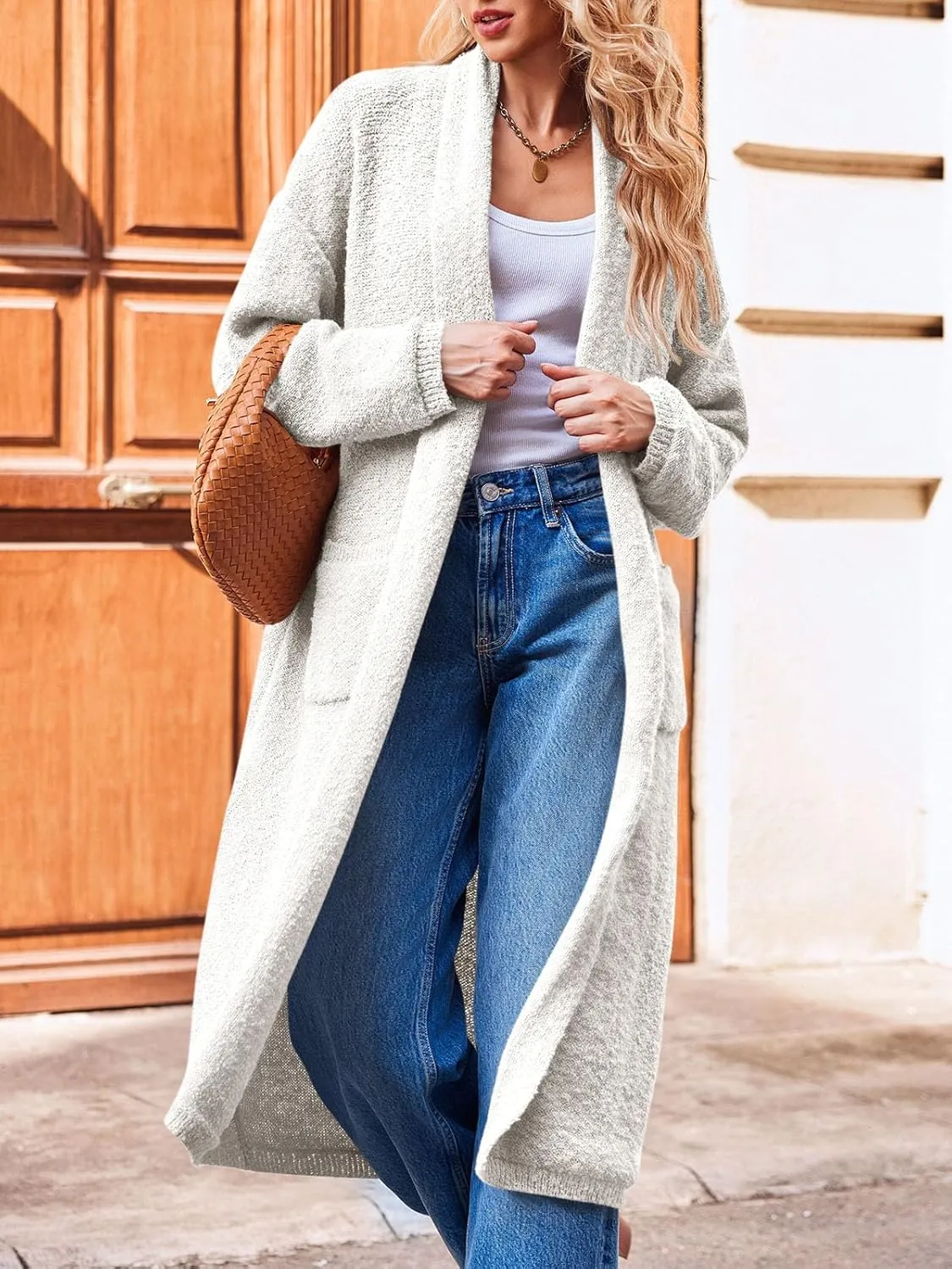 Saodimallsu Womens Open Front Long Cardigan Sweaters Oversized Chunky Fuzzy Lapel Fall 2024 Trendy Duster Sweater Coats