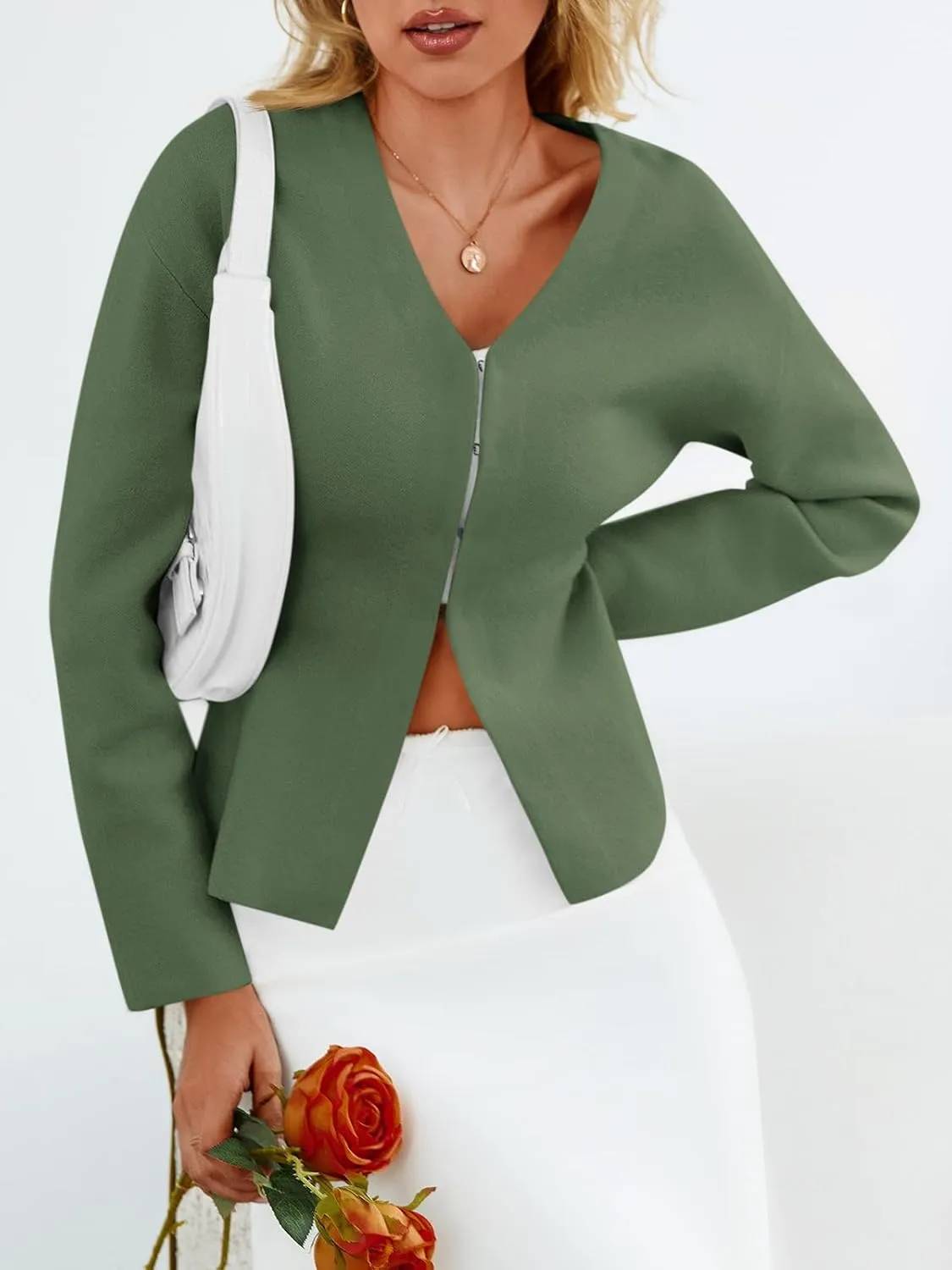 Saodimallsu Womens V Neck Sweater Blazer Peplum Long Sleeve Knit Open Front Split Cardigan Sweaters