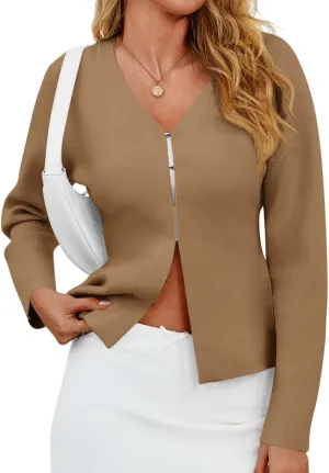 Saodimallsu Womens V Neck Sweater Blazer Peplum Long Sleeve Knit Open Front Split Cardigan Sweaters
