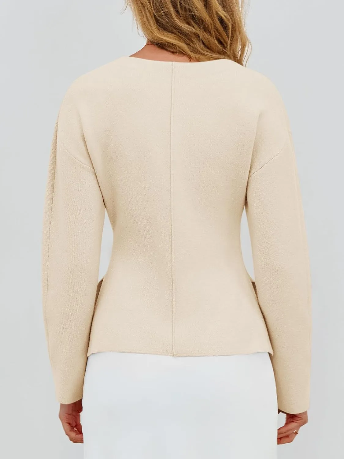 Saodimallsu Womens V Neck Sweater Blazer Peplum Long Sleeve Knit Open Front Split Cardigan Sweaters