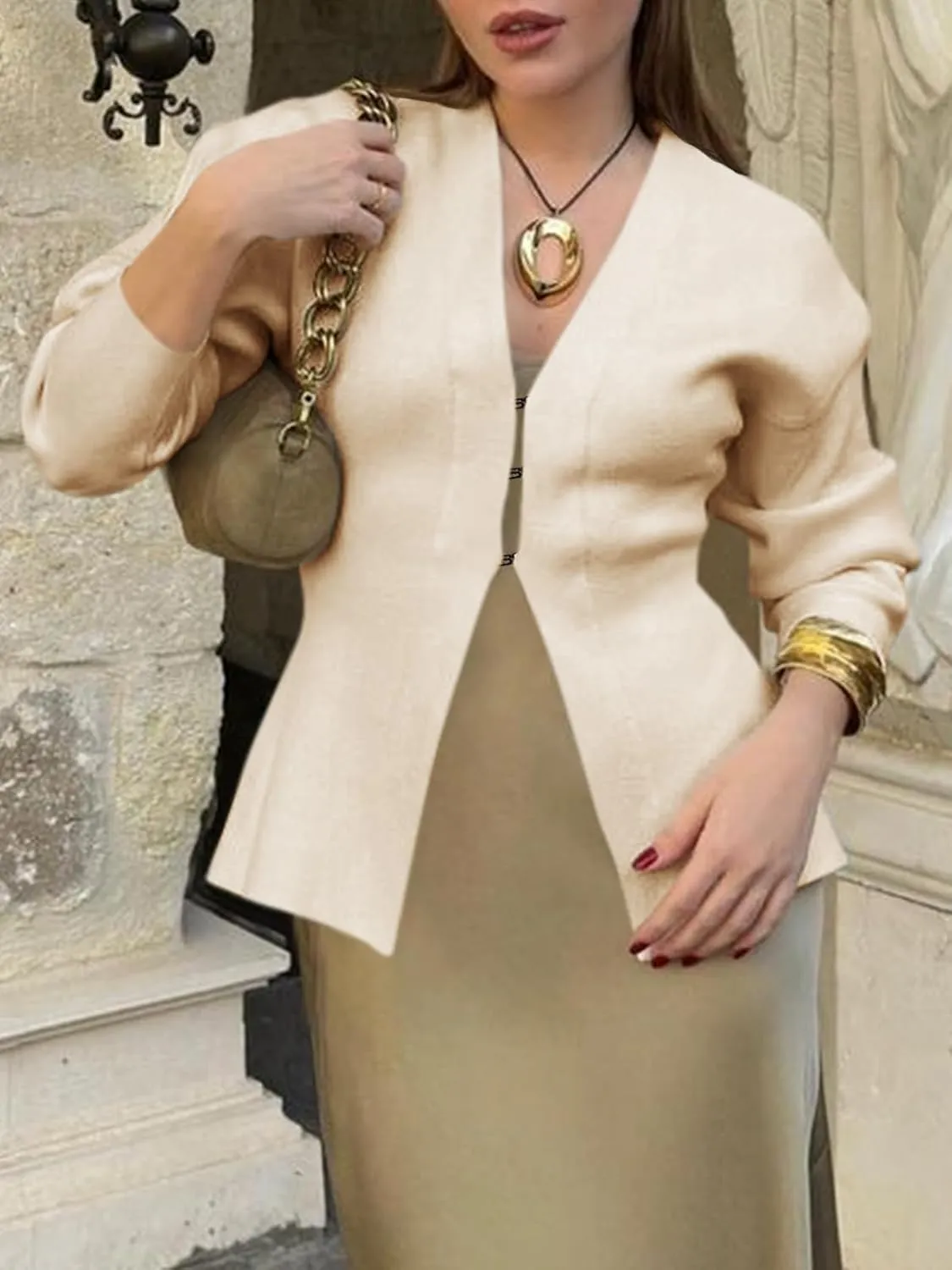 Saodimallsu Womens V Neck Sweater Blazer Peplum Long Sleeve Knit Open Front Split Cardigan Sweaters