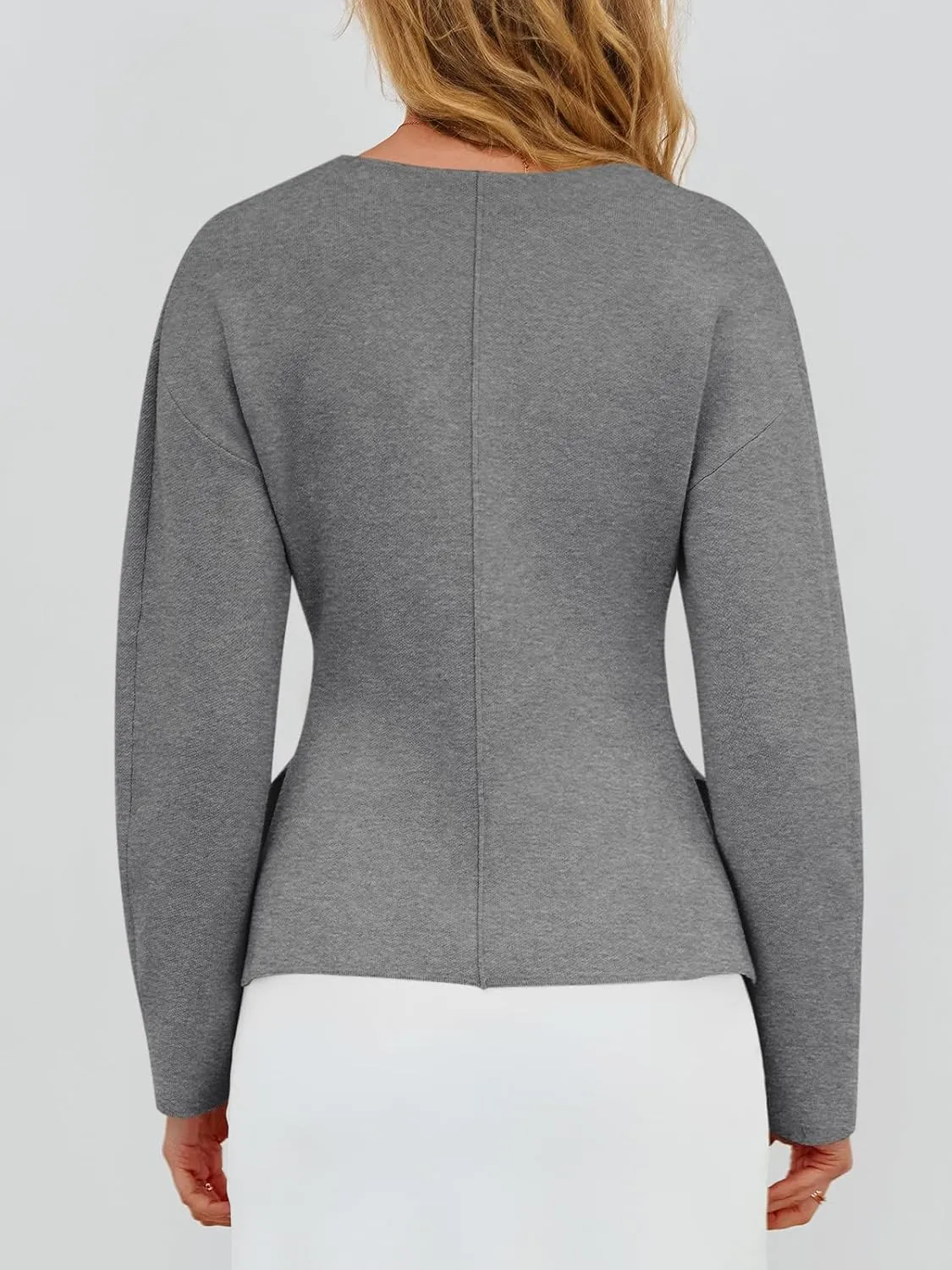 Saodimallsu Womens V Neck Sweater Blazer Peplum Long Sleeve Knit Open Front Split Cardigan Sweaters