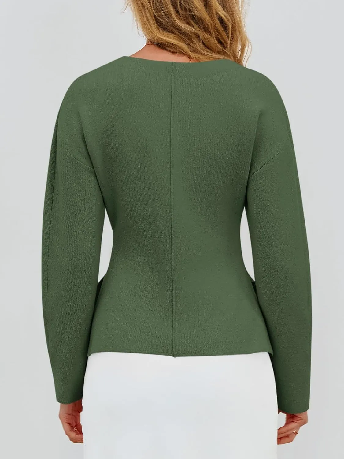 Saodimallsu Womens V Neck Sweater Blazer Peplum Long Sleeve Knit Open Front Split Cardigan Sweaters