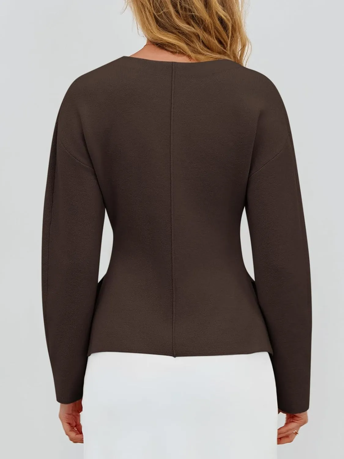 Saodimallsu Womens V Neck Sweater Blazer Peplum Long Sleeve Knit Open Front Split Cardigan Sweaters