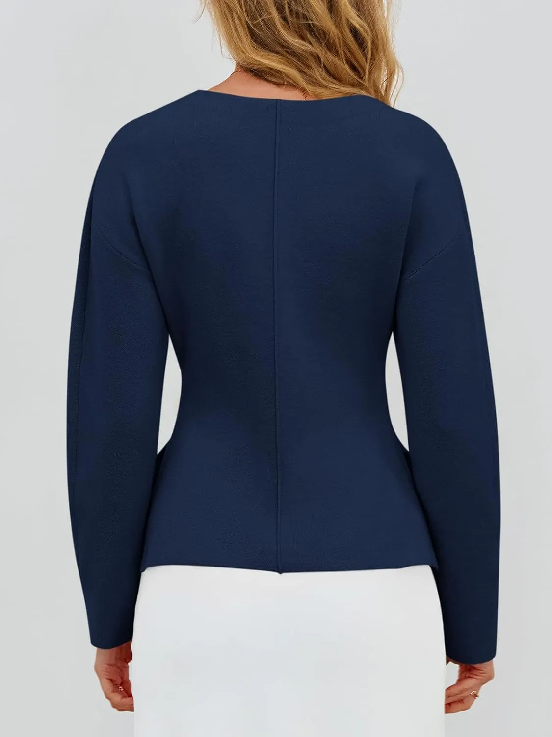 Saodimallsu Womens V Neck Sweater Blazer Peplum Long Sleeve Knit Open Front Split Cardigan Sweaters