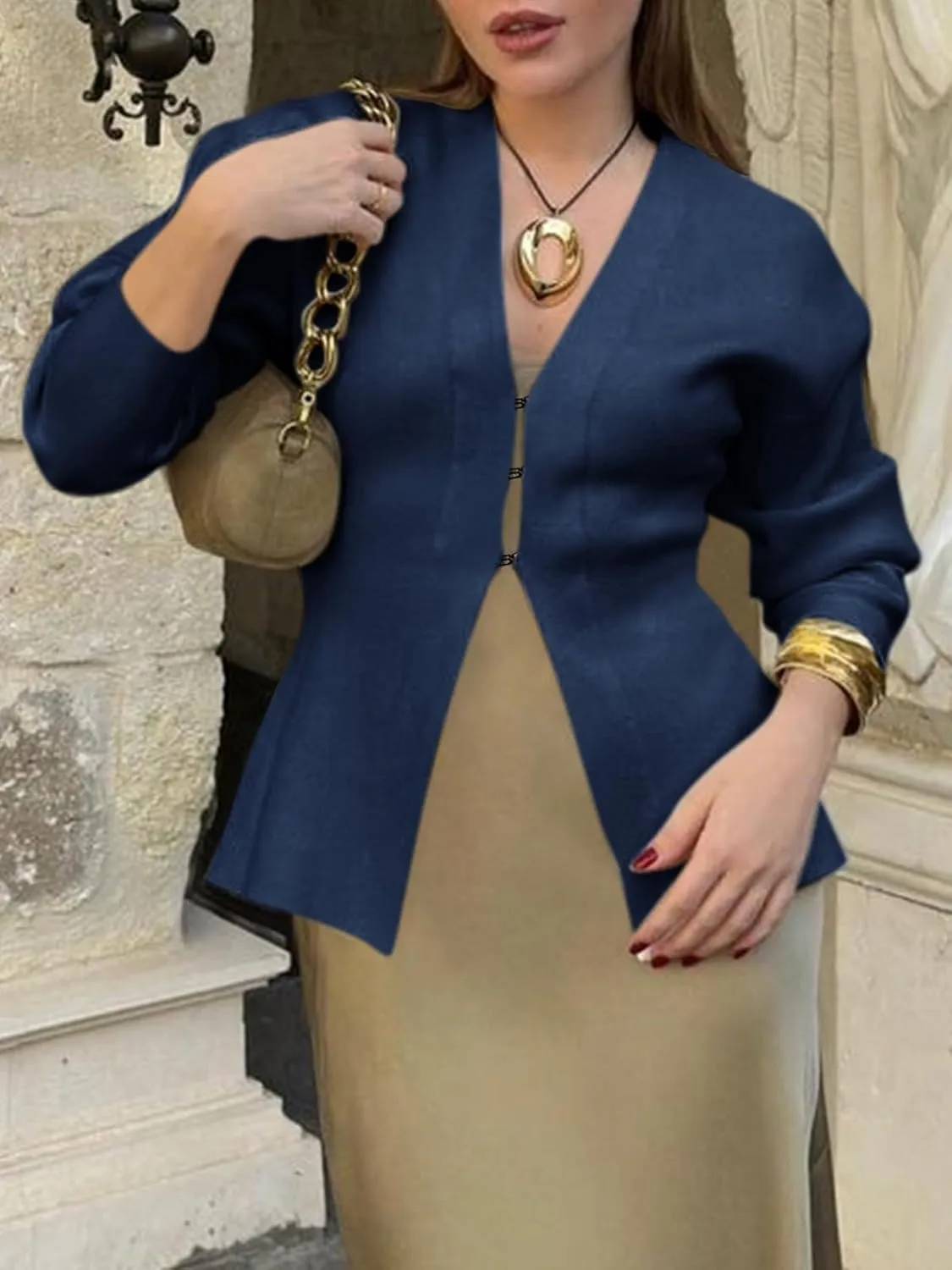 Saodimallsu Womens V Neck Sweater Blazer Peplum Long Sleeve Knit Open Front Split Cardigan Sweaters