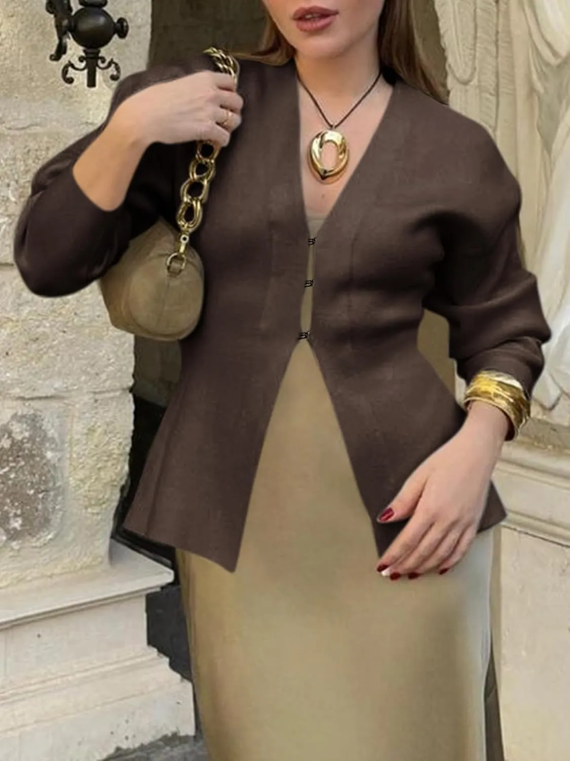 Saodimallsu Womens V Neck Sweater Blazer Peplum Long Sleeve Knit Open Front Split Cardigan Sweaters
