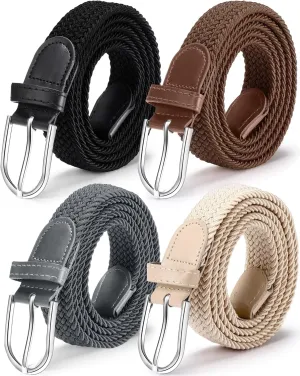 SATINIOR 4 Pack Women Braided Woven Casual Canvas Belt Elastic Stretch Fabric Belt for Men Women Jeans Pants
