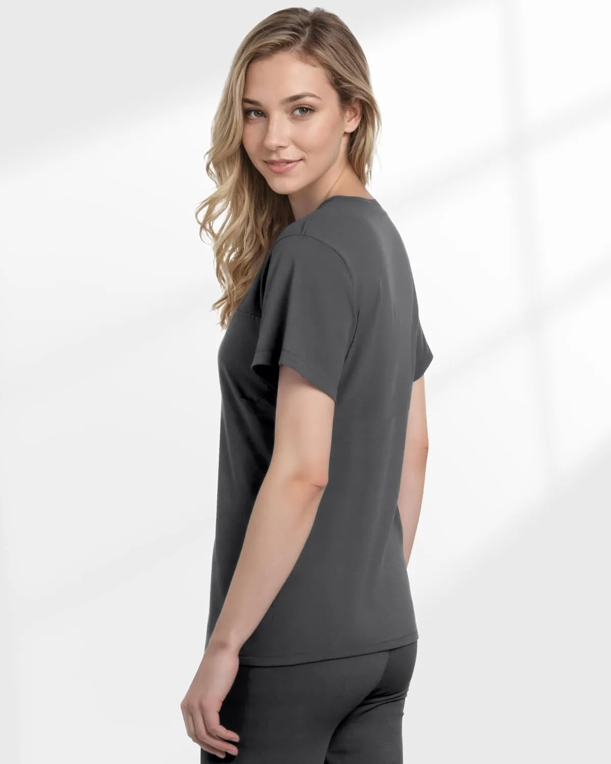 Scrubs for Women, Stretchy V-Neck Scrubs Top with 2 Pockets and 4-Way Stretch Fabric