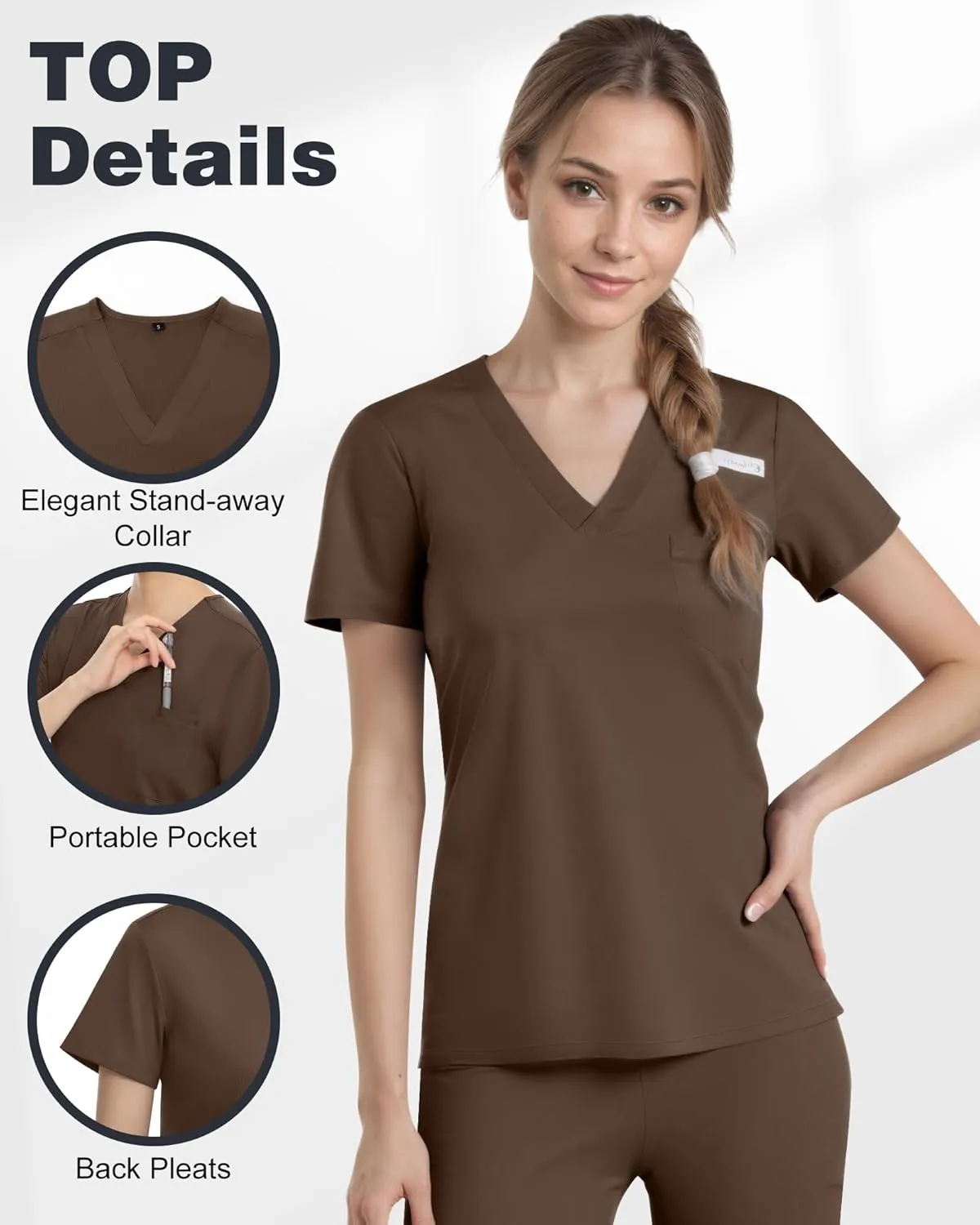 Scrubs for Women, Stretchy V-Neck Scrubs Top with 2 Pockets and 4-Way Stretch Fabric
