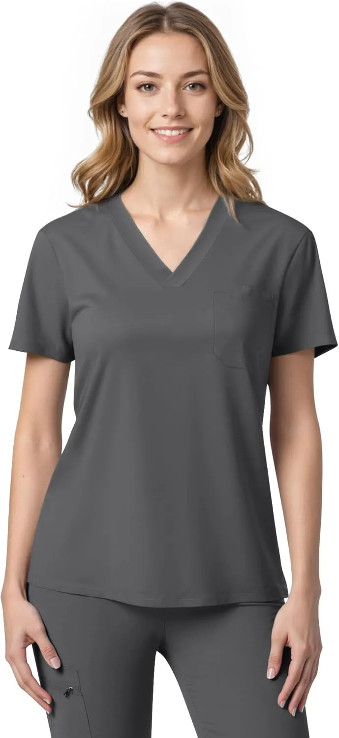 Scrubs for Women, Stretchy V-Neck Scrubs Top with 2 Pockets and 4-Way Stretch Fabric