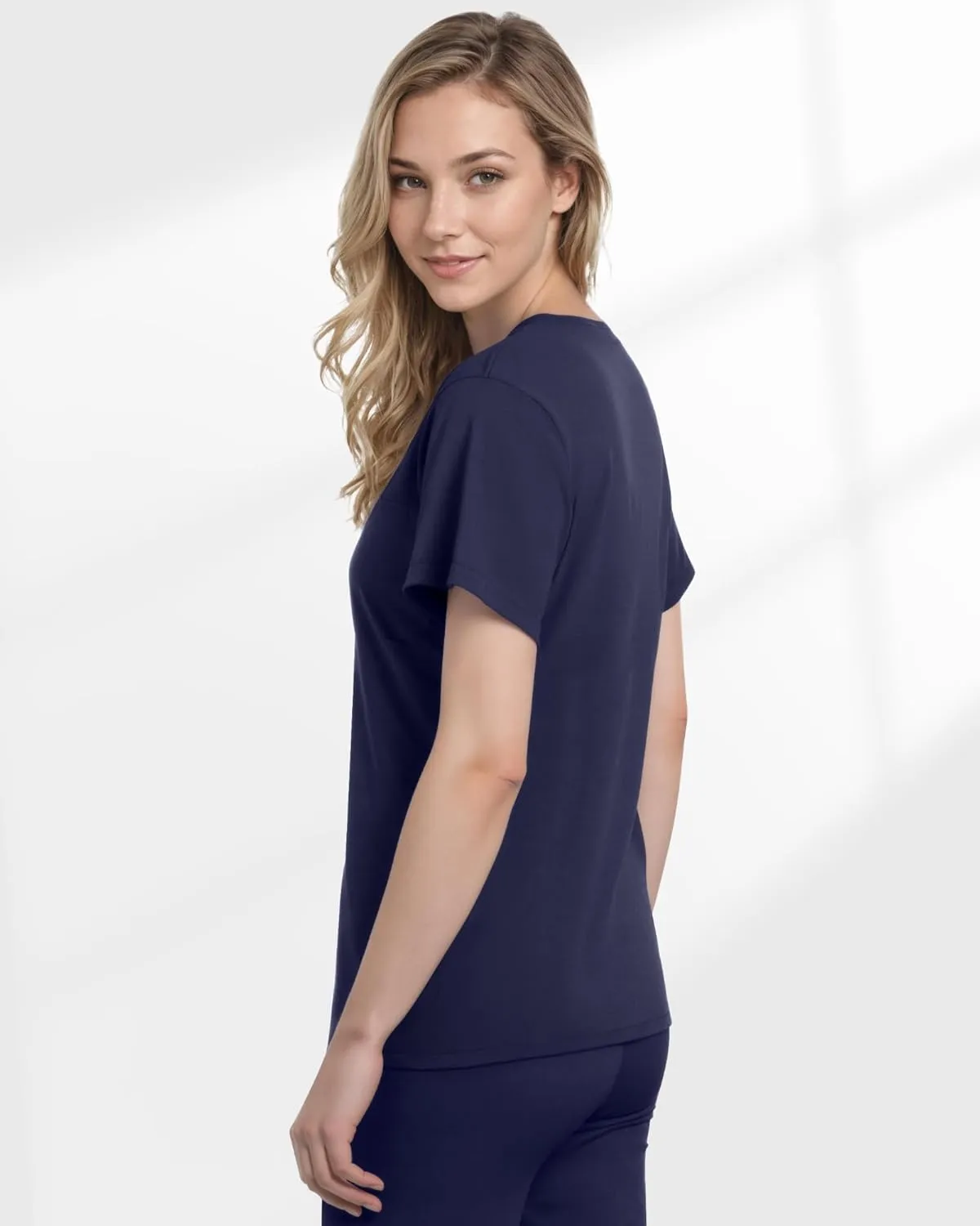Scrubs for Women, Stretchy V-Neck Scrubs Top with 2 Pockets and 4-Way Stretch Fabric