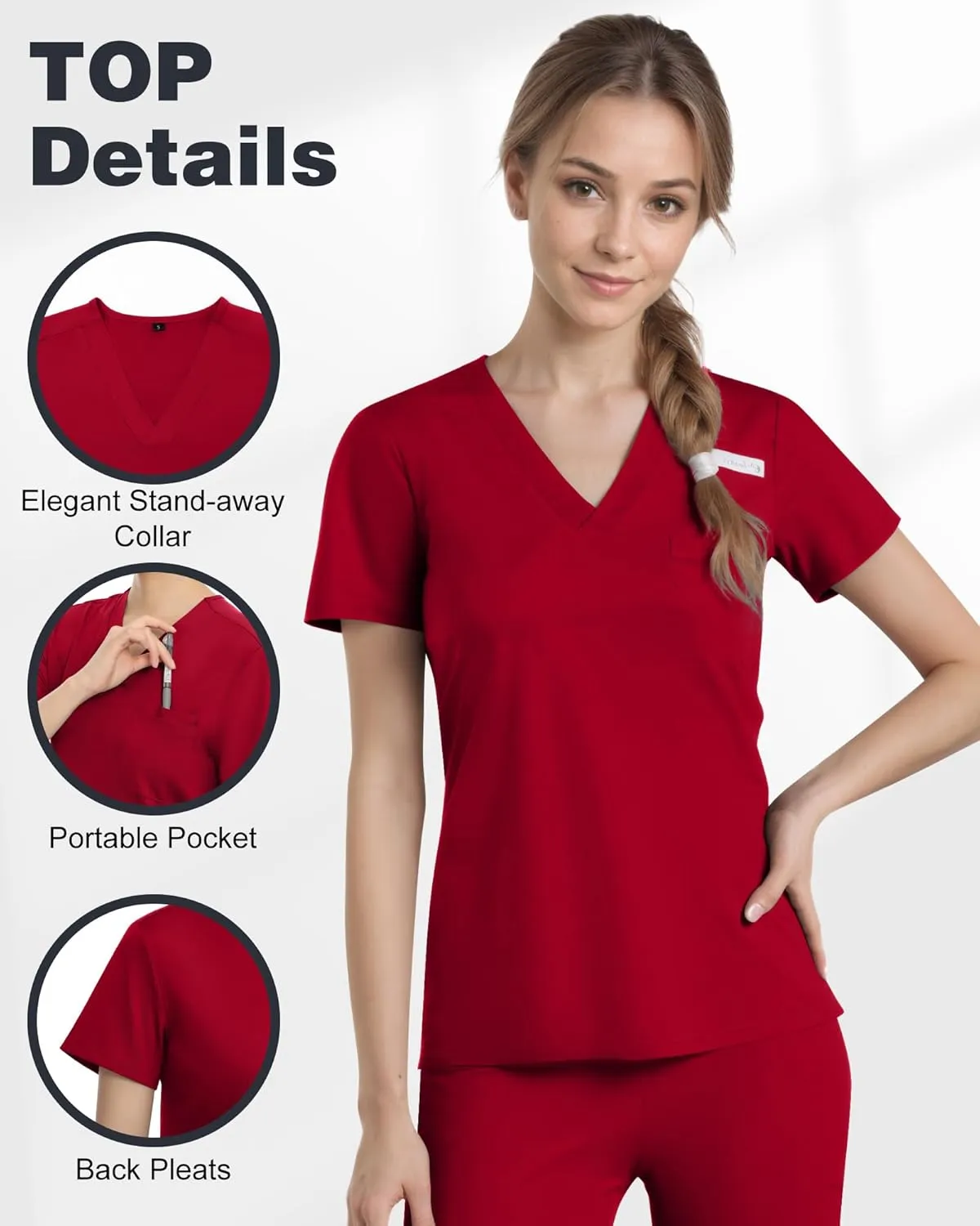 Scrubs for Women, Stretchy V-Neck Scrubs Top with 2 Pockets and 4-Way Stretch Fabric