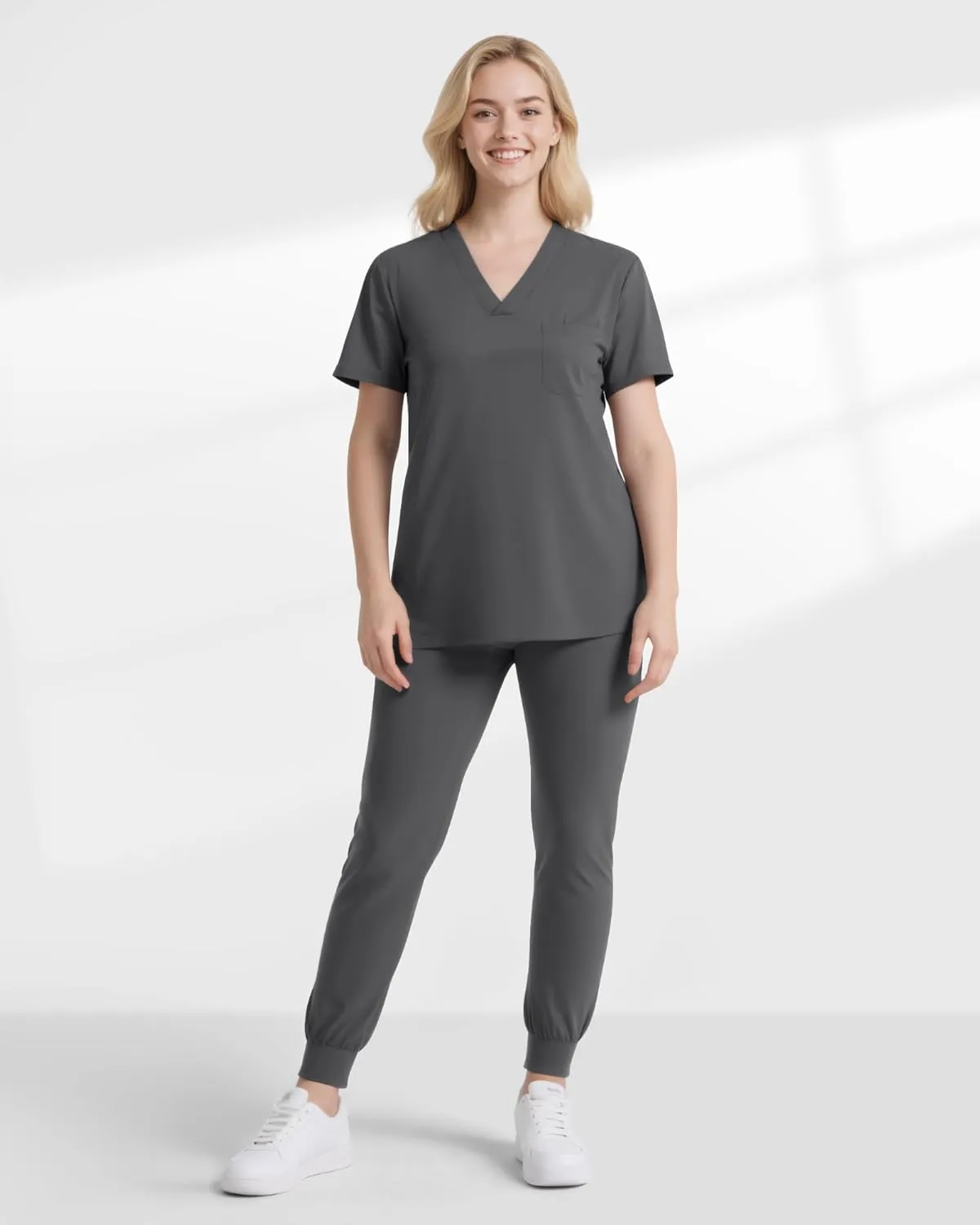 Scrubs for Women, Stretchy V-Neck Scrubs Top with 2 Pockets and 4-Way Stretch Fabric