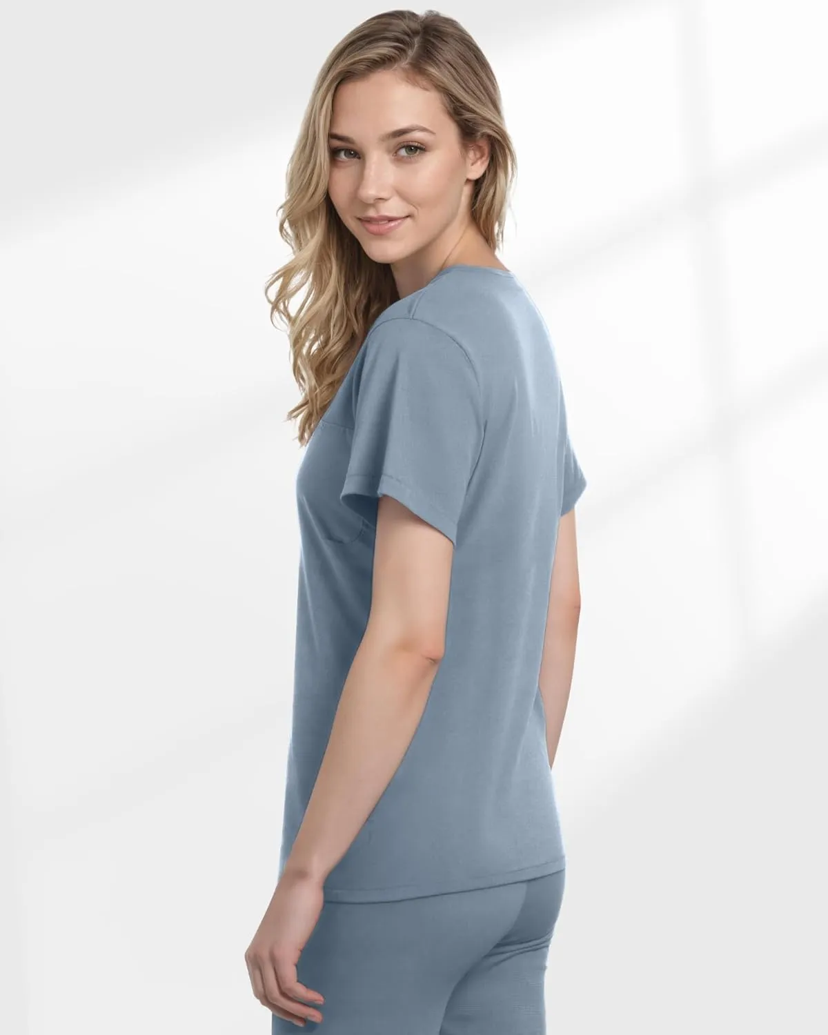 Scrubs for Women, Stretchy V-Neck Scrubs Top with 2 Pockets and 4-Way Stretch Fabric