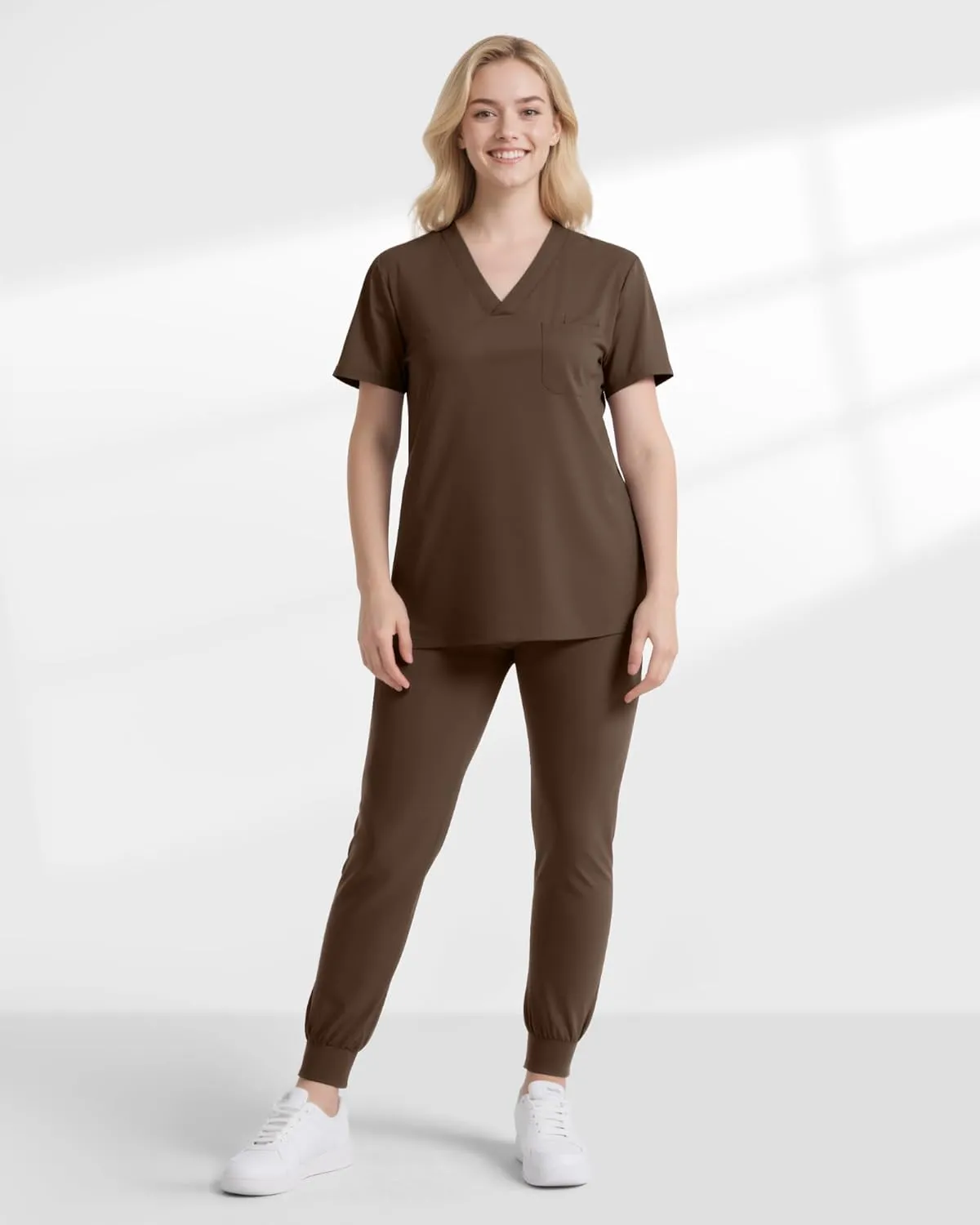 Scrubs for Women, Stretchy V-Neck Scrubs Top with 2 Pockets and 4-Way Stretch Fabric