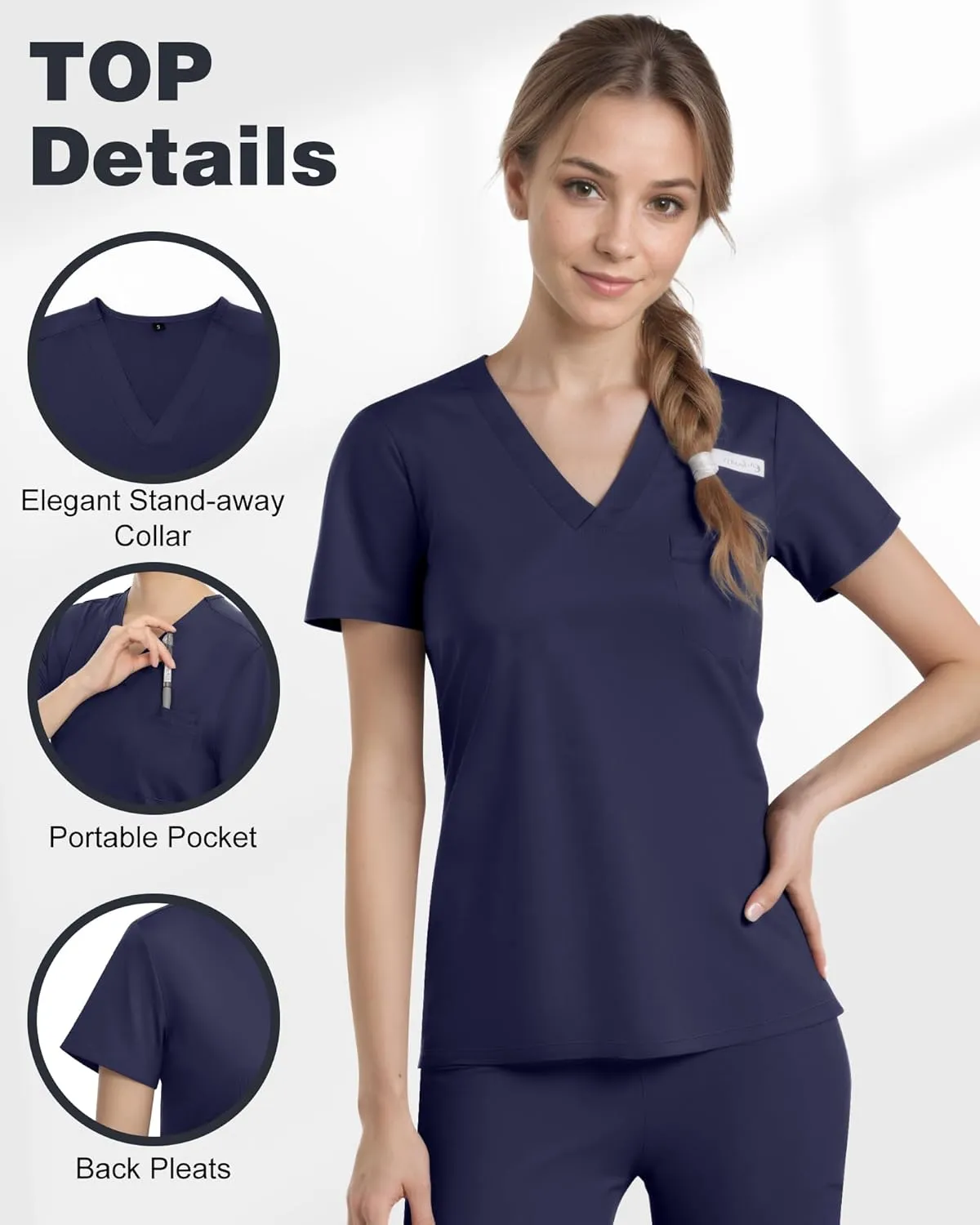 Scrubs for Women, Stretchy V-Neck Scrubs Top with 2 Pockets and 4-Way Stretch Fabric