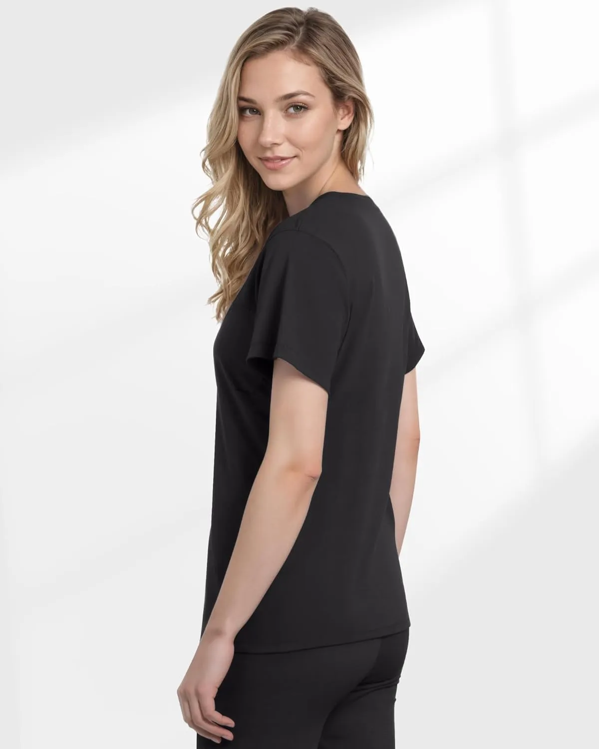 Scrubs for Women, Stretchy V-Neck Scrubs Top with 2 Pockets and 4-Way Stretch Fabric