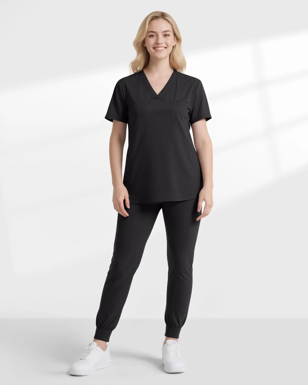 Scrubs for Women, Stretchy V-Neck Scrubs Top with 2 Pockets and 4-Way Stretch Fabric