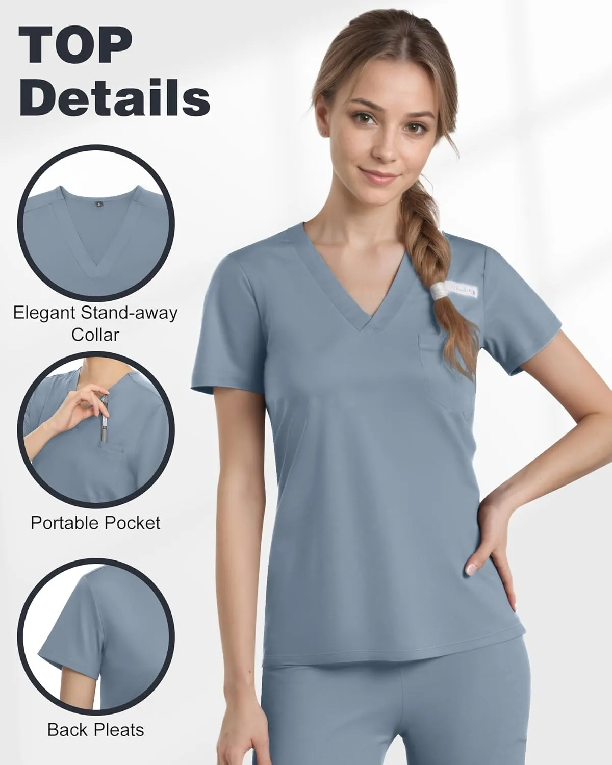 Scrubs for Women, Stretchy V-Neck Scrubs Top with 2 Pockets and 4-Way Stretch Fabric