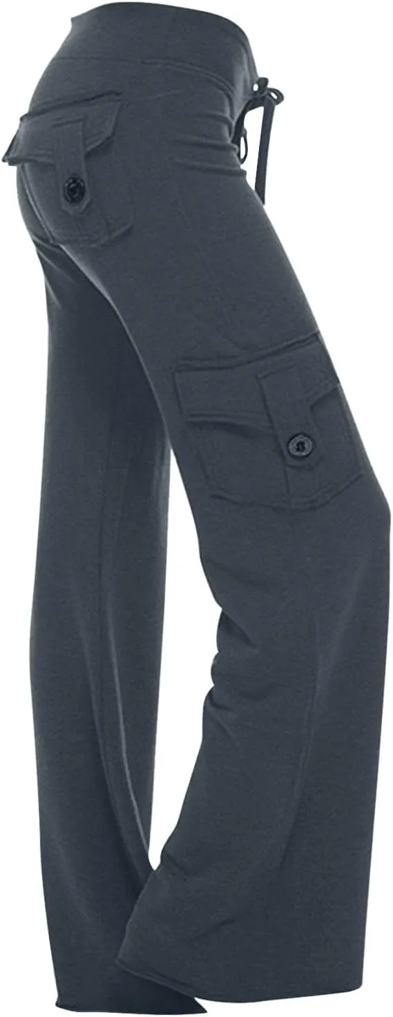 SEAOPEN Cargo Pants for Women High Waisted Baggy Pants Loose Wide Leg Trouser Casual Drawstring Cargo Pants with Pockets