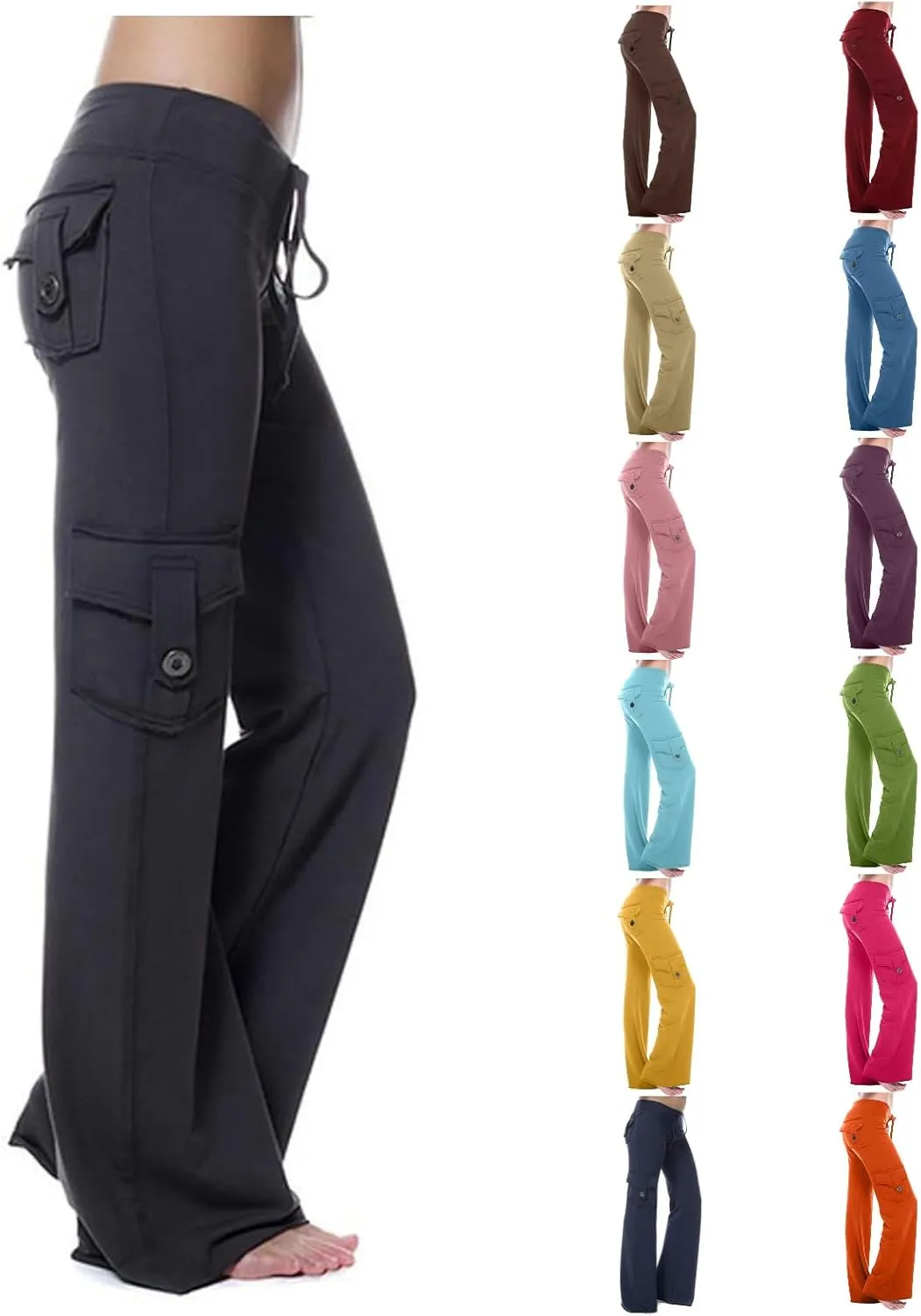 SEAOPEN Cargo Pants for Women High Waisted Baggy Pants Loose Wide Leg Trouser Casual Drawstring Cargo Pants with Pockets
