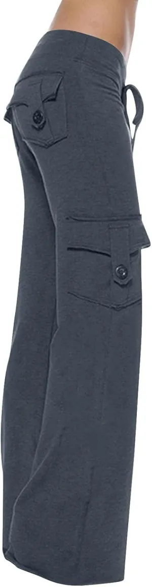 SEAOPEN Cargo Pants for Women High Waisted Baggy Pants Loose Wide Leg Trouser Casual Drawstring Cargo Pants with Pockets