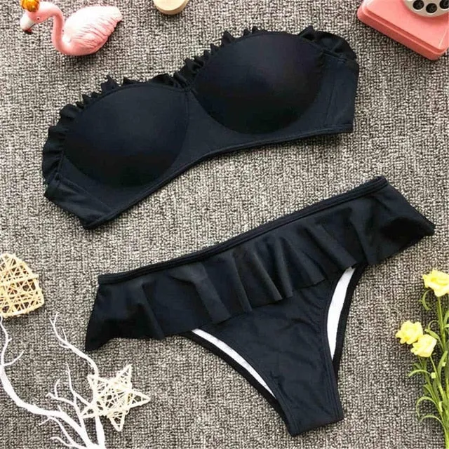 Sexy Ruffled Push Up Strapless Bikini