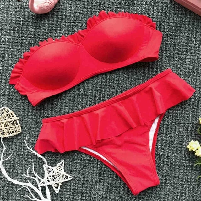 Sexy Ruffled Push Up Strapless Bikini