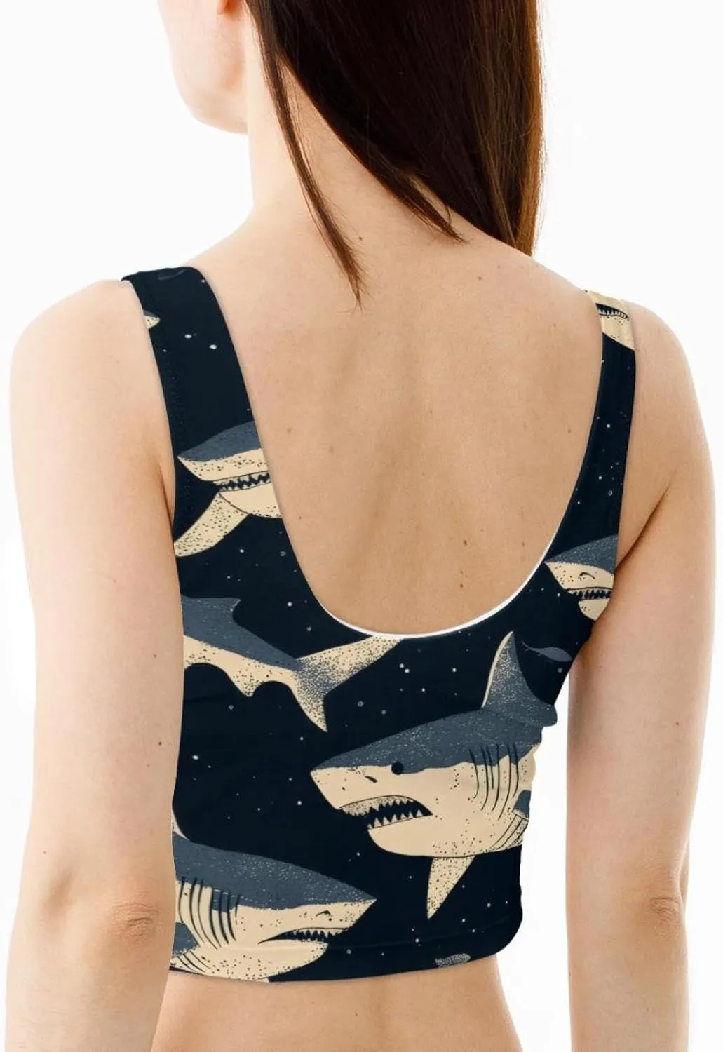 Sharks Womens' Sports Bra, U Back Padded Sports Bra for Yoga Gym