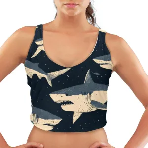 Sharks Womens' Sports Bra, U Back Padded Sports Bra for Yoga Gym