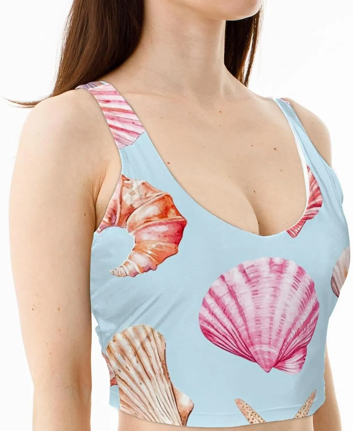 Shells Womens' Sports Bra, U Back Padded Sports Bra for Yoga Gym