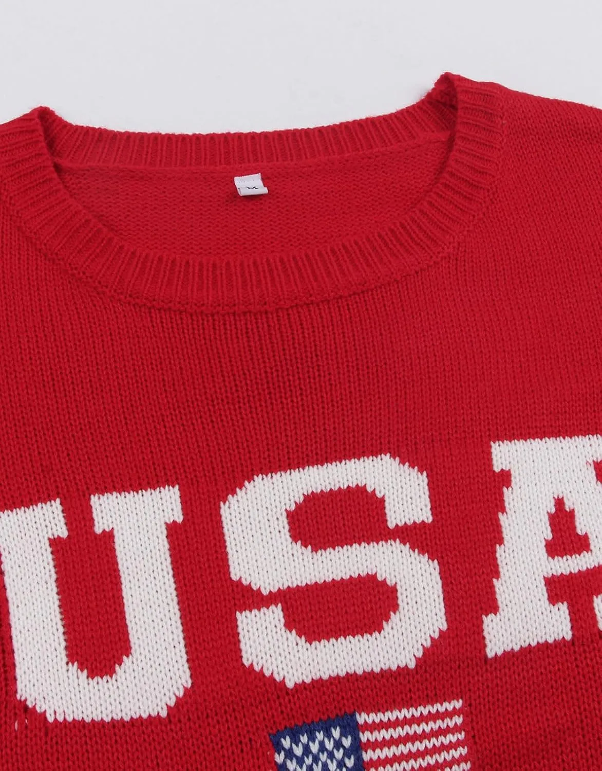 shermie Women's Long Sleeve Crew Neck Sweater Casual Lightweight American Flag Pullover Sweaters
