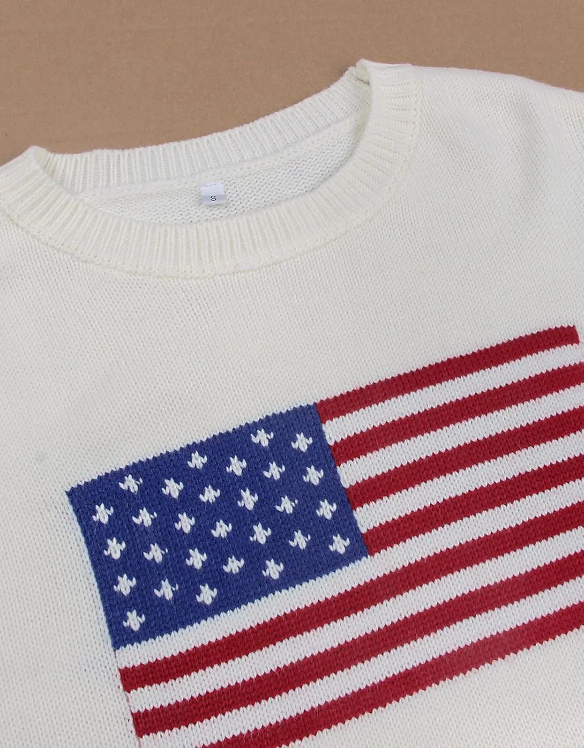shermie Women's Long Sleeve Crew Neck Sweater Casual Lightweight American Flag Pullover Sweaters